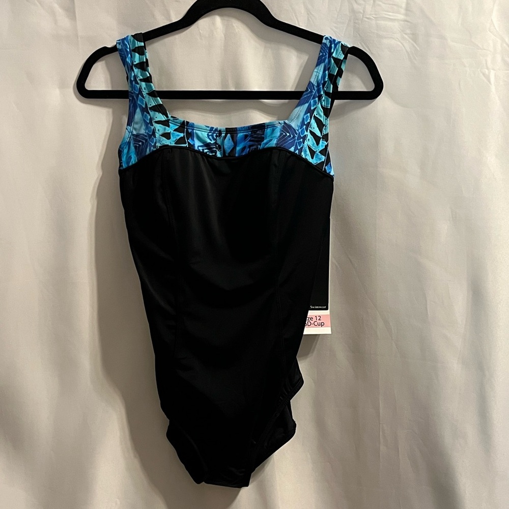 Roxanne Swimsuit One Piece, Blue & Black, NWT, Womens size 12, 36D